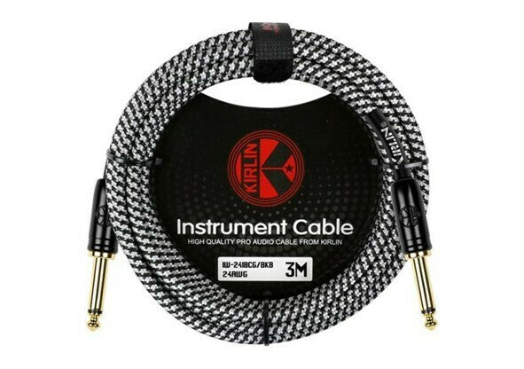 CABLE NEGRO/BLANCO KIRLIN TEJIDO DE 3 METROS PARA INSTRUMENTO, CONECTORES METALICOS DE 1/4 IW-241-BCG-10FT-BKB N