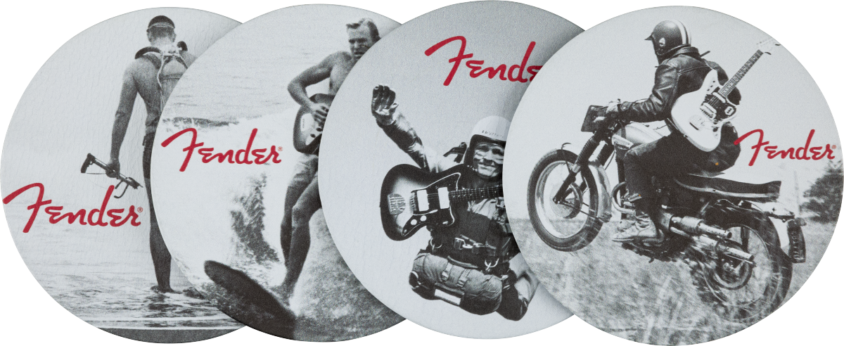CONJUNTO DE 4 POSAVASOS FENDER™ VINTAGE ADS N