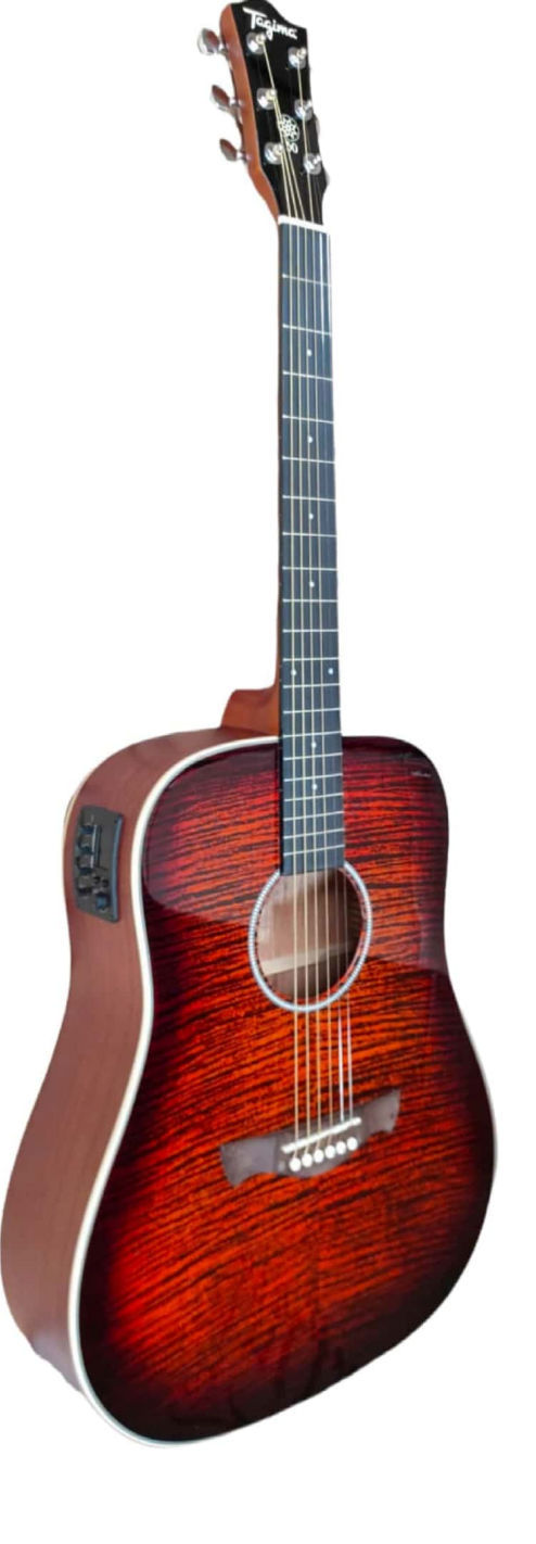 GUITARRA ELECTROACUSTICA MEDIUM JUMBO CON CORTE, SERIE TW, COLOR CAFE BRILLANTE, PASTILLA TAGIMA TEQ-8 ACTIVO 4 BANDAS Y AFINADOR N