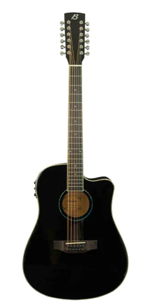 GUITARRA ELECTROACÚSTICA DE 12 CUERDAS (DOCEROLA) CON CORTE INCLUYE FUNDA | GA-4012-BK-Q-AR N