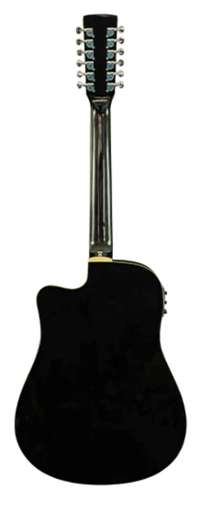 GUITARRA ELECTROACÚSTICA DE 12 CUERDAS (DOCEROLA) CON CORTE INCLUYE FUNDA | GA-4012-BK-Q-AR N