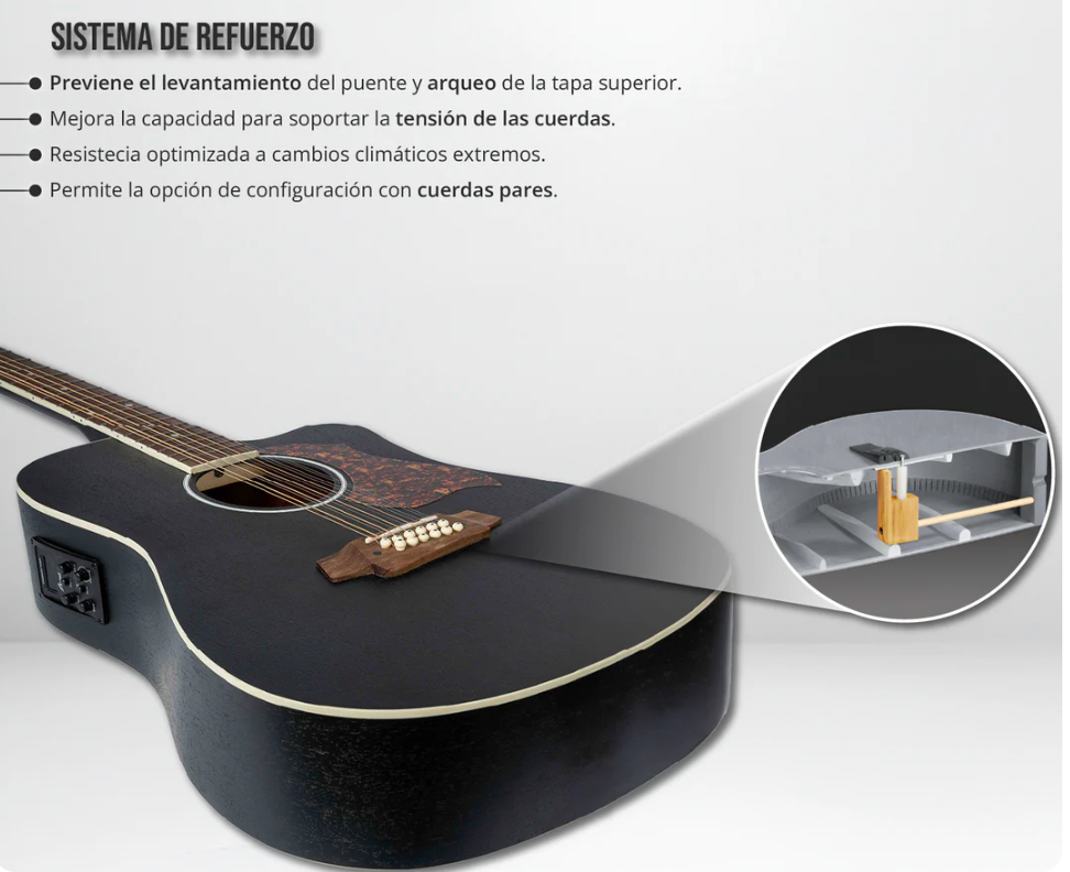 GUITARRA ELECTROACÚSTICA DE 12 CUERDAS (DOCEROLA) BAMBOO INCLUYE BRIDGE DOCTOR Y FUNDA ACOLCHADA | GA-4012- MAHOGANY-BK-Q N