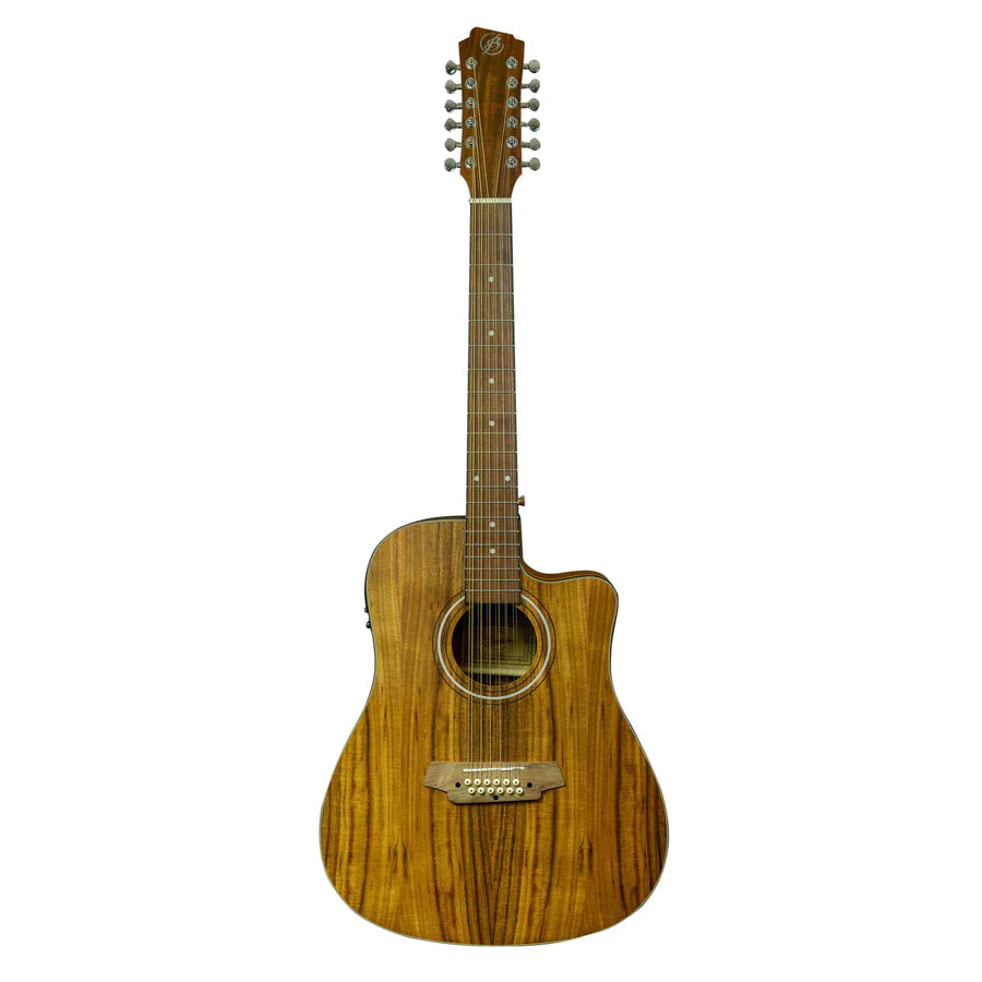 GUITARRA ELECTROACÚSTICA DE 12 CUERDAS (DOCEROLA) BAMBOO MADERA KOA CON CORTE INCLUYE BRIDGE DOCTOR Y FUNDA ACOLCHADA | GA-4012- KOA-Q N