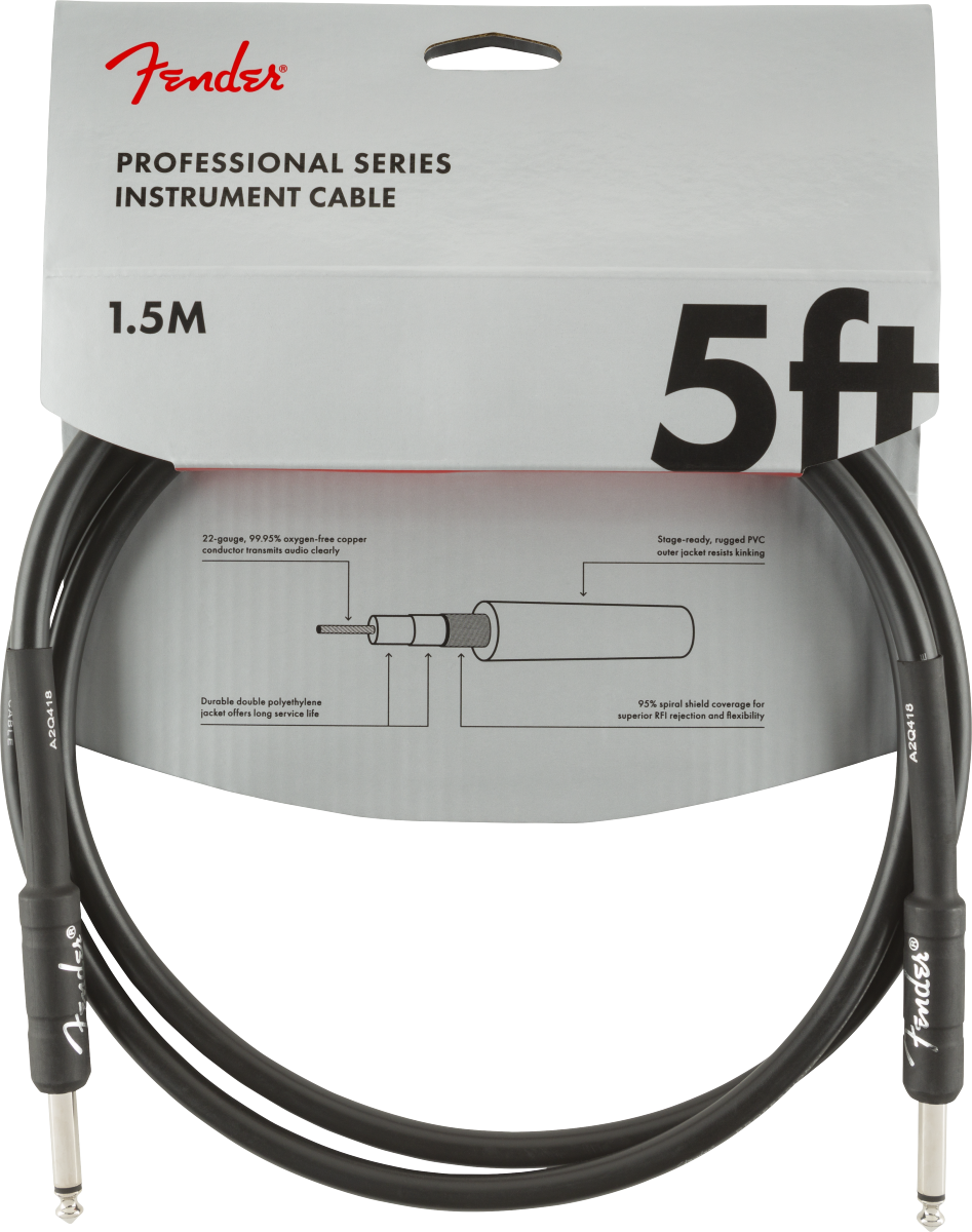 CABLE DE INSTRUMENTO FENDER SERIE PROFESSIONAL NEGRO 1.5M