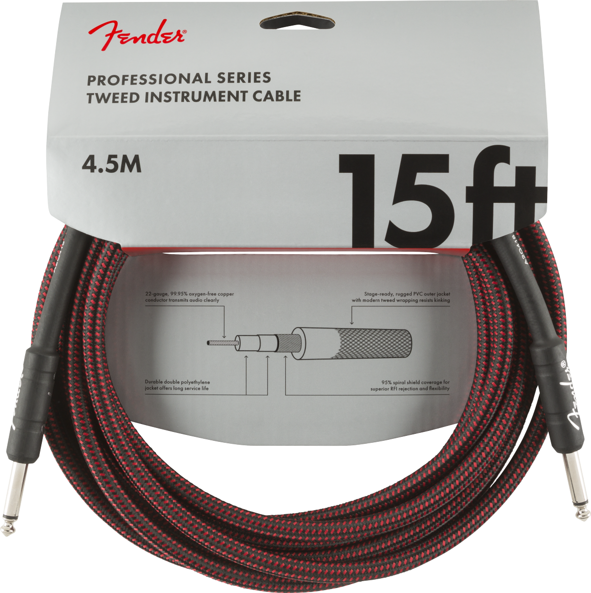 CABLE FENDER PARA INSTRUMENTO PROFESSIONAL SERIES 4,5M TWEED ROJO N