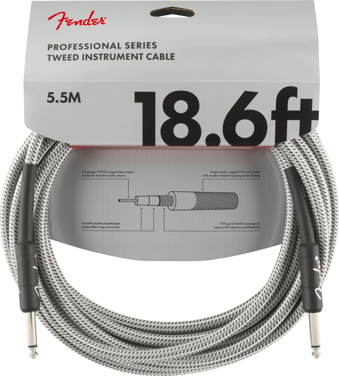CABLE PARA INSTRUMENTO FENDER TEXTURIZADO PROFESIONAL SERIES 5.5M GRIS