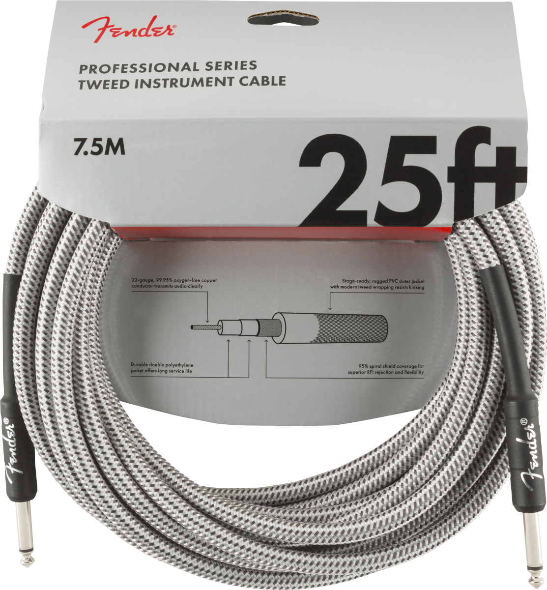 CABLE DE INSTRUMENTO FENDER SERIE PROFESIONAL, TWEED BLANCO 7.5M