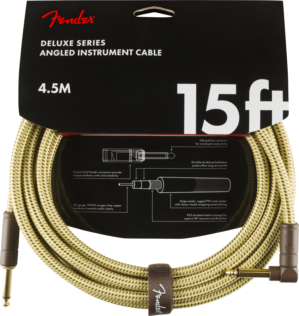 CABLE FENDER DELUXE SERIES 5,5M PUNTA EN ÁNGULO TWEED DORADO N