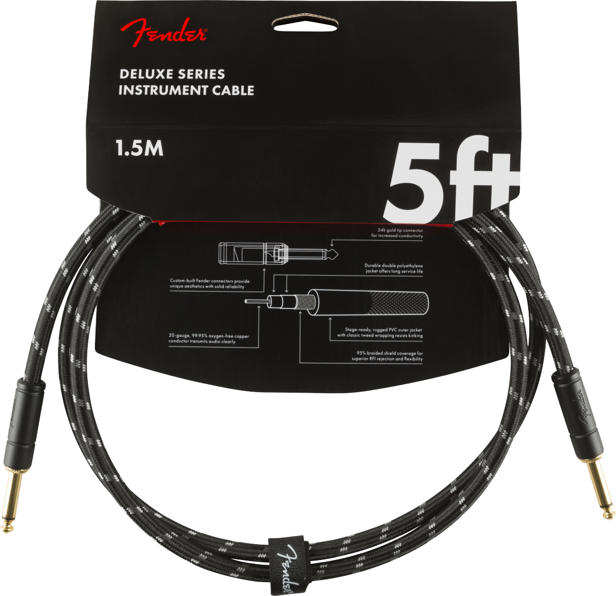 CABLE DE INSTRUMENTO FENDER DE LA SERIE DELUXE, TWEED NEGRO 1.5M N
