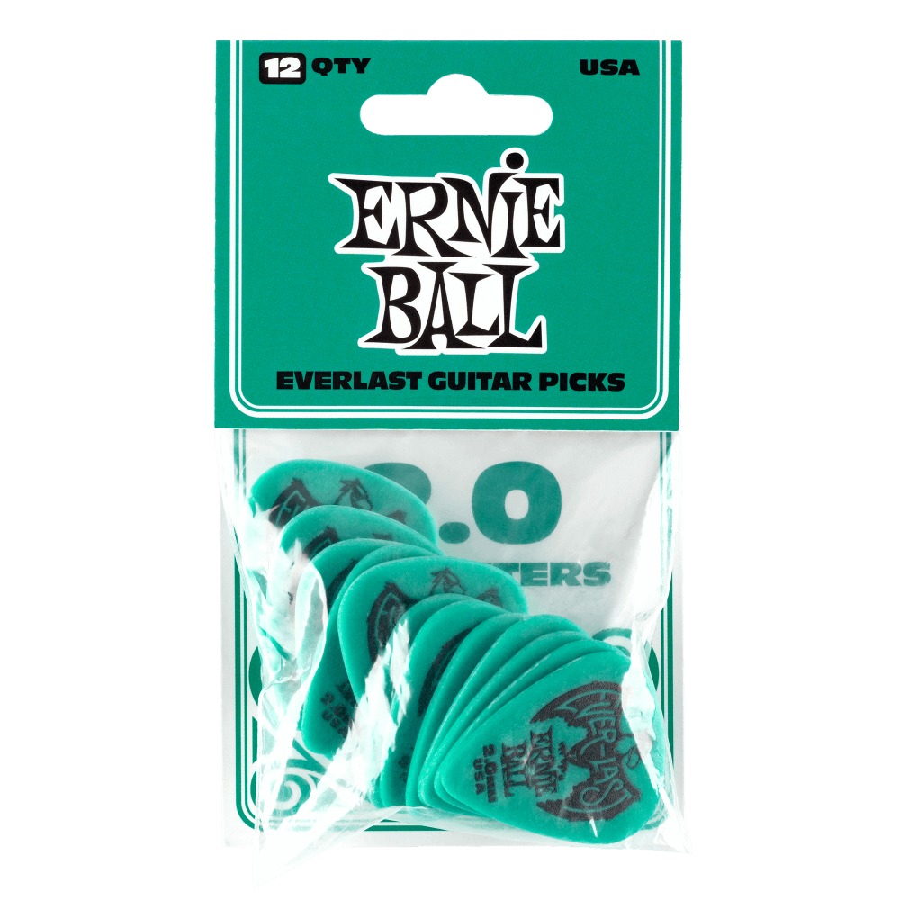 PUAS PARA GUITARRA ERNIE BALL EVERLAST NYLON 2.0 mm VERDE PAQUETE DE 12 PZAS 9196