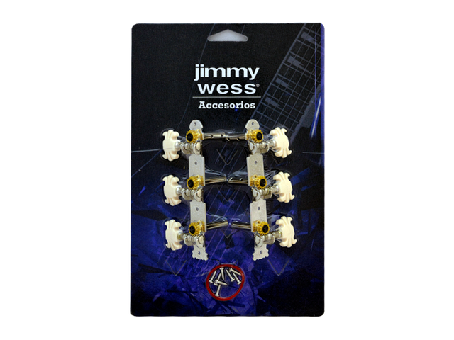 MAQUINARIA JIMMY WESS PARA GUITARRA 3+3 NIQUELADA (PERNO METAL Y BOTON PLASTICO N