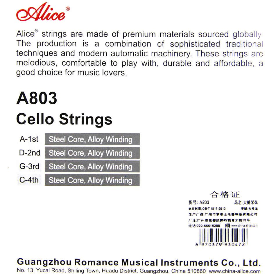 JUEGO DE CUERDA PARA CELLO ALICE 4/4 NUCLEO DE ACERO N