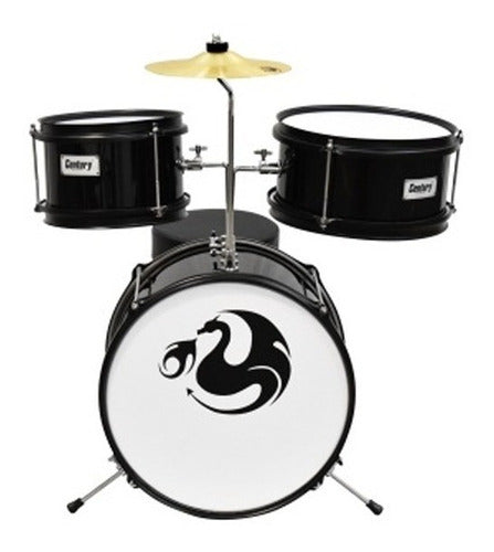 BATERIA KINDER 3 PIEZAS CON BANCO Y PEDAL CENTURY NEGRA CNBT053 N