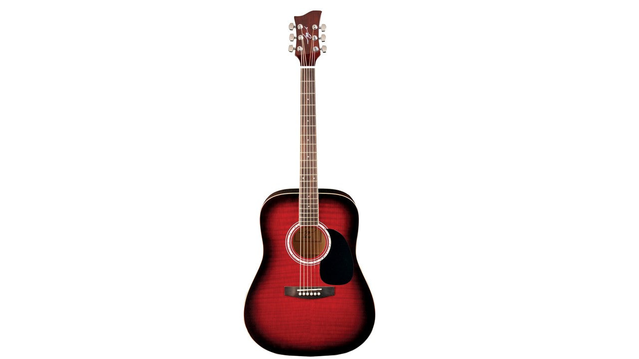 GUITARRA ACUSTICA TAPA FLAMEADA ROJO SOMBREADO JAY TURSER