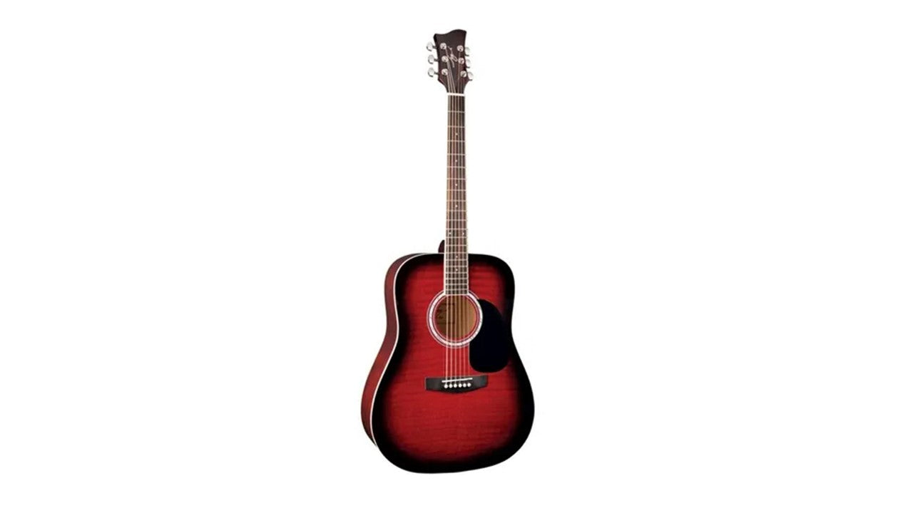 PAQUETE GUITARRA ACUSTICA JAY TURSER ROJA FUNDA-PUAS-AFINADOR
