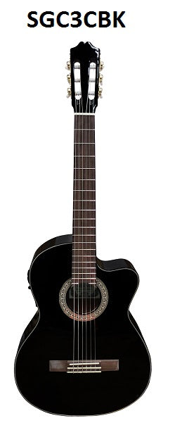 GUITARRA CLASICA ELECTROACUSTICA NEGRA CON RESAQUE SEGOVIA