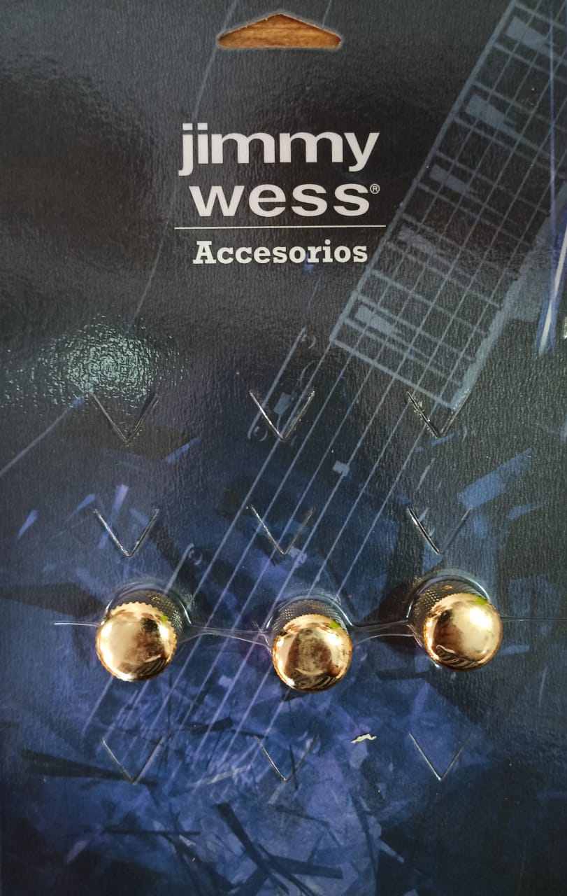 BOTONES JIMMY WESS PARA GUITARRA ELECTRICA, METAL DORADO (3 PIEZAS)