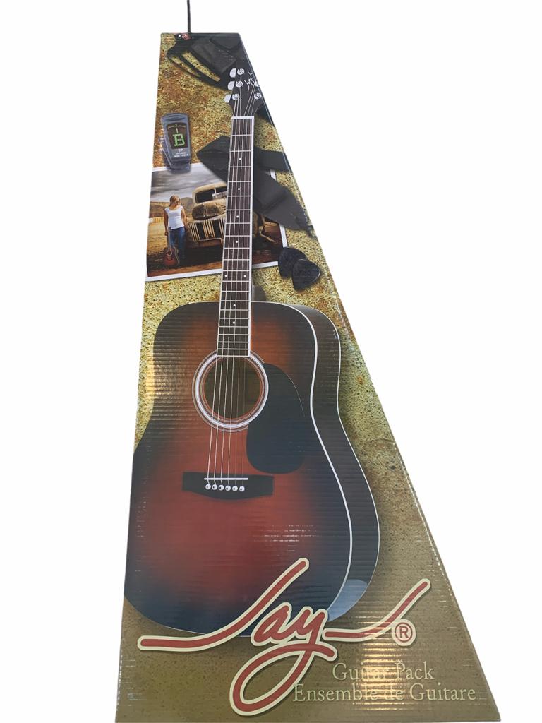 PAQUETE GUITARRA ACUSTICA JAY TURSER NEGRA FUNDA-PUAS-AFINADOR N