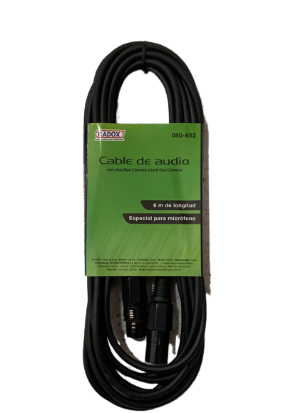 CABLE PARA MICROFONO XLR-XLR PLUG METALICO NEGRO. 6M 080-852 N