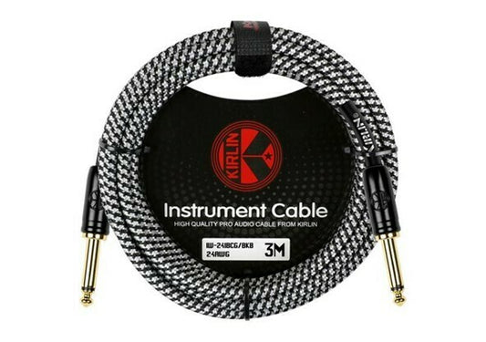 CABLE NEGRO/BLANCO KIRLIN TEJIDO DE 3 METROS PARA INSTRUMENTO, CONECTORES METALICOS DE 1/4 IW-241-BCG-10FT-BKB N