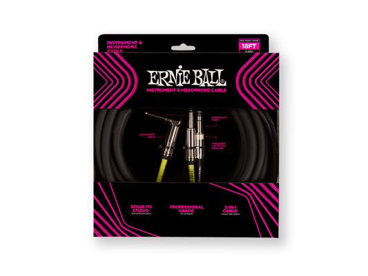 Ernie Ball 6411 — Cable Ernie Ball 5.4864 Mts., Negro (Recto/Angulado/Recto)