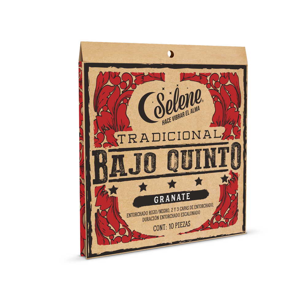 JUEGO DE CUERDAS PARA BAJO QUINTO ENTORCHADO ROJO/NEGRO SELENE GRANATE GRBQ N