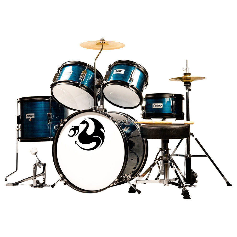 BATERIA JUNIOR AZUL RAYADO 5 PIEZAS ARO NEGRO CENTURY | CNBT049 N