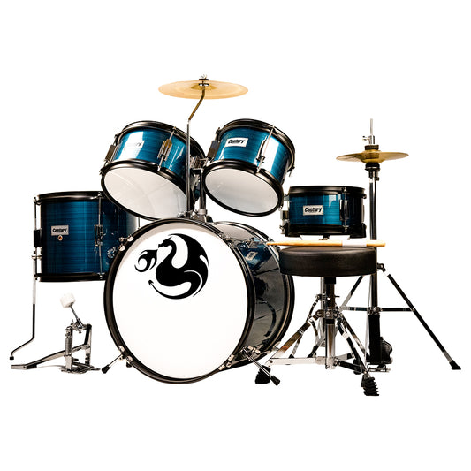 BATERIA JUNIOR AZUL RAYADO 5 PIEZAS ARO NEGRO CENTURY | CNBT049 N