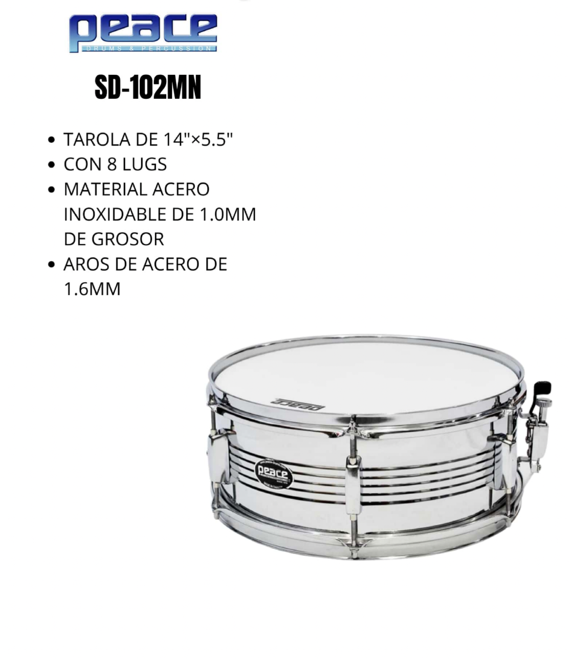 TAROLA CROMADA 14\" X 5,5\" 6 LUGS PEACE N