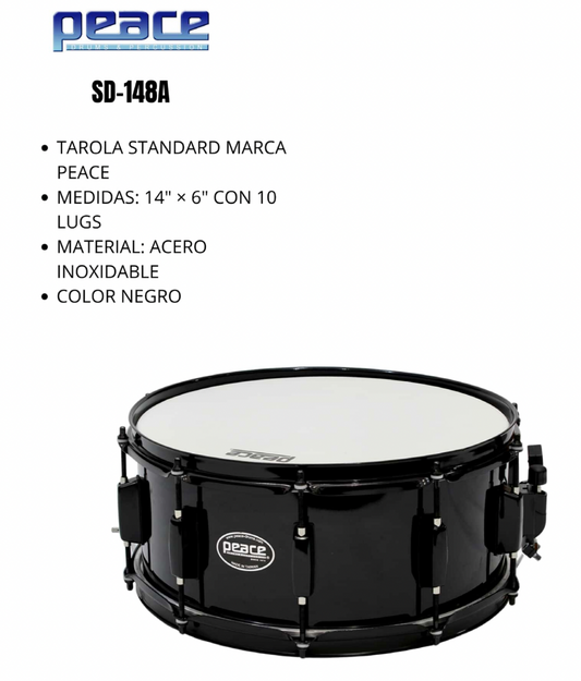 TAROLA NEGRA 14\" X 6\" 10 LUGS PEACE N