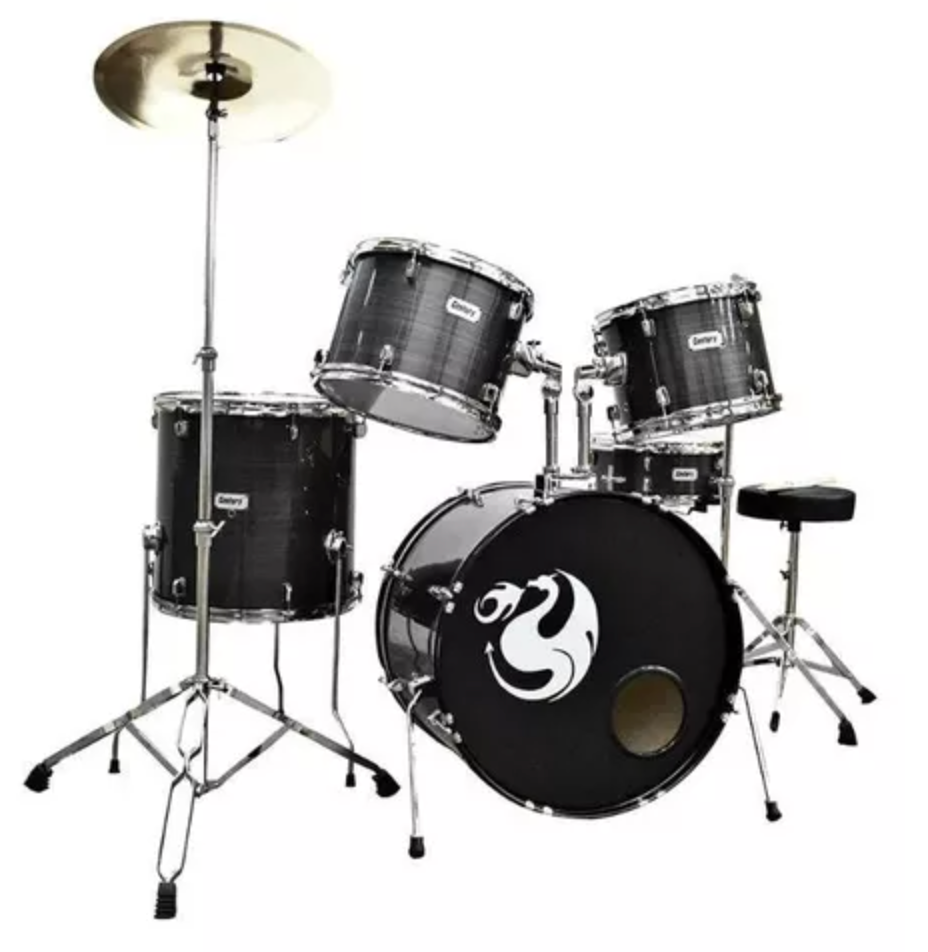 BATERIA PROFESIONAL GRIS RAYADO 5 PZAS ARO COLOR CROMO CENTURY CNBT065 N
