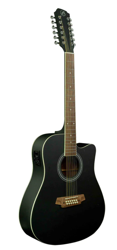 GUITARRA ELECTROACÚSTICA DE 12 CUERDAS (DOCEROLA) CON BRIDGE DOCTOR, CORTE INCLUYE FUNDA | GA-4012-BK-Q N
