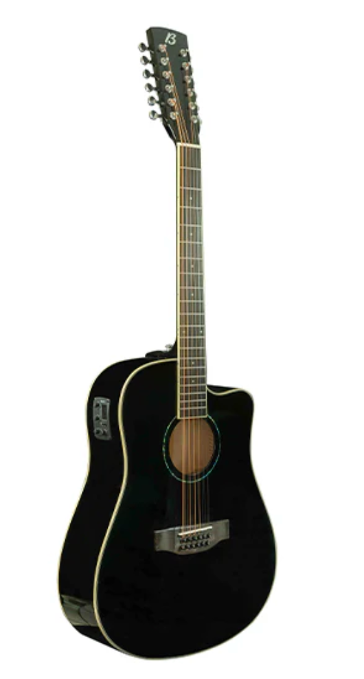 GUITARRA ELECTROACÚSTICA DE 12 CUERDAS (DOCEROLA) CON CORTE INCLUYE FUNDA | GA-4012-BK-Q-AR N