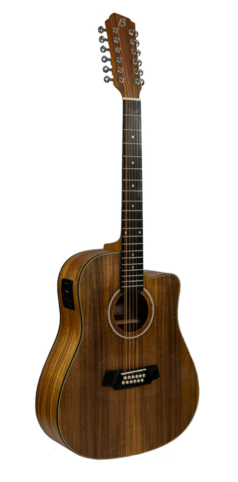 GUITARRA ELECTROACÚSTICA DE 12 CUERDAS (DOCEROLA) BAMBOO MADERA KOA CON CORTE INCLUYE BRIDGE DOCTOR Y FUNDA ACOLCHADA | GA-4012- KOA-Q N