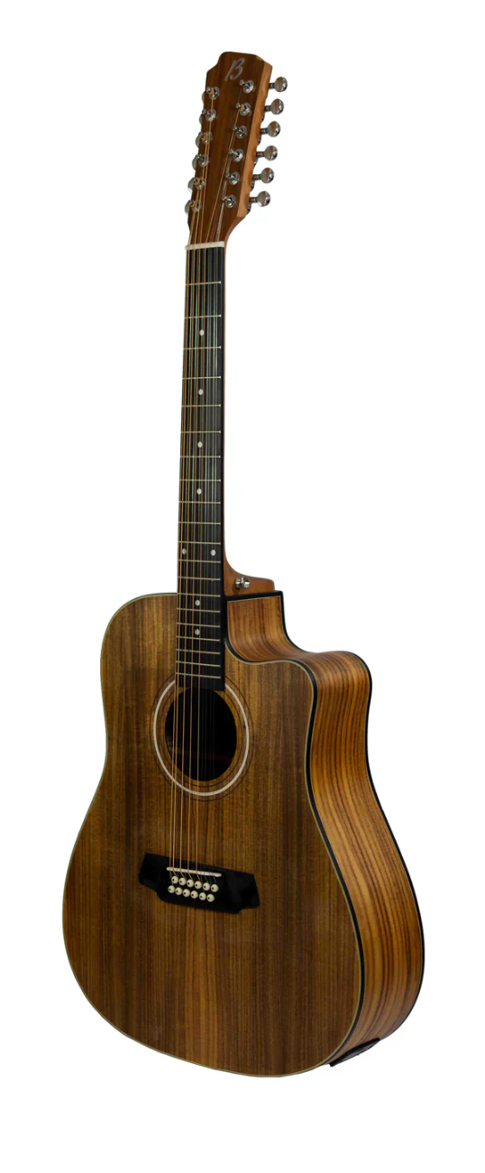 GUITARRA ELECTROACÚSTICA DE 12 CUERDAS (DOCEROLA) BAMBOO MADERA KOA CON CORTE INCLUYE BRIDGE DOCTOR Y FUNDA ACOLCHADA | GA-4012- KOA-Q N