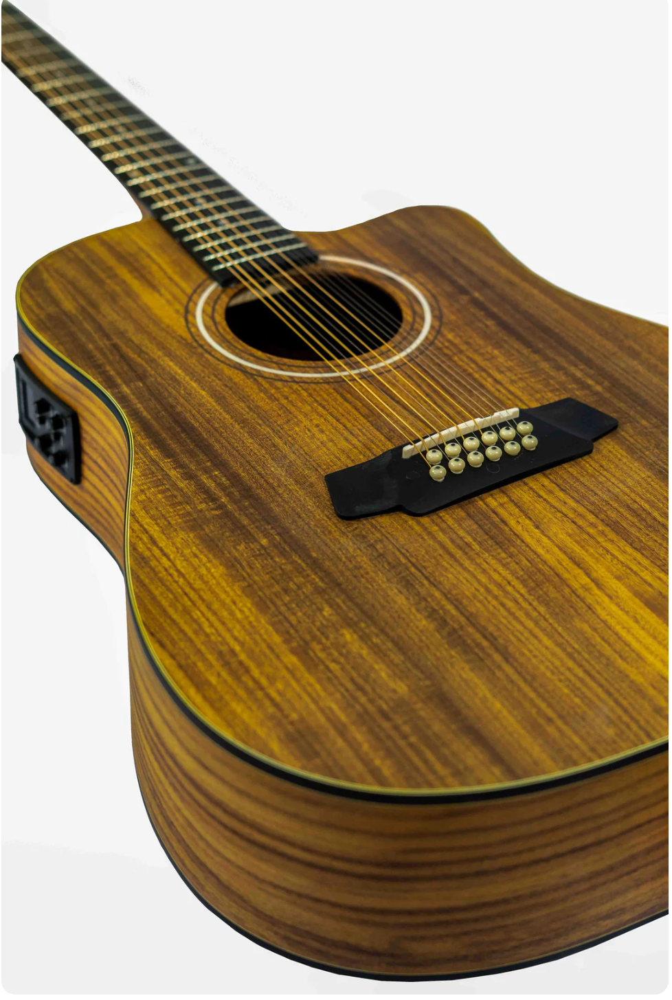 GUITARRA ELECTROACÚSTICA DE 12 CUERDAS (DOCEROLA) BAMBOO MADERA KOA CON CORTE INCLUYE BRIDGE DOCTOR Y FUNDA ACOLCHADA | GA-4012- KOA-Q N
