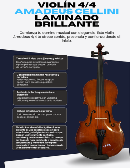 Violin 4/4 Amadeus Cellini Laminado Brillante | Amvl001 N