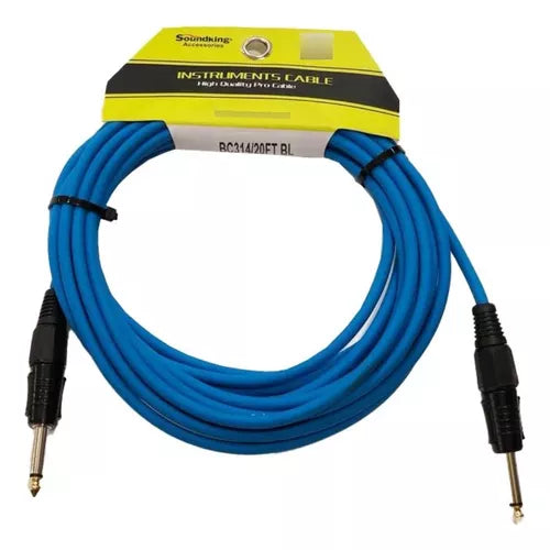CABLE PARA INSTRUMENTO ULTRA FLEXIBLE PLUG A PLUG 6.3MM. 6 MTS. COLOR AZUL BC314-20FT-BL