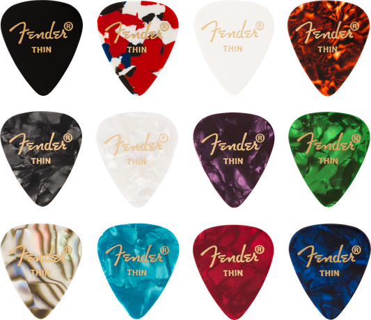PAQUETE DE PUAS FENDER MEDLEY DE CELULOIDE  DE 12 UNIDADES THIN N