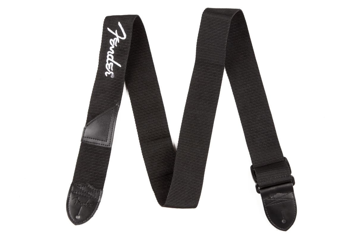 THALY FENDER 2" BLK POLY STRAP, WHT FENDER N
