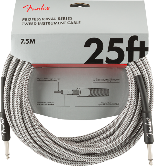 CABLE DE INSTRUMENTO FENDER SERIE PROFESIONAL, TWEED BLANCO 7.5M
