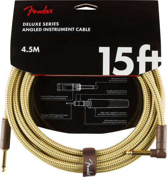 CABLE FENDER DELUXE SERIES 5,5M PUNTA EN ÁNGULO TWEED DORADO N