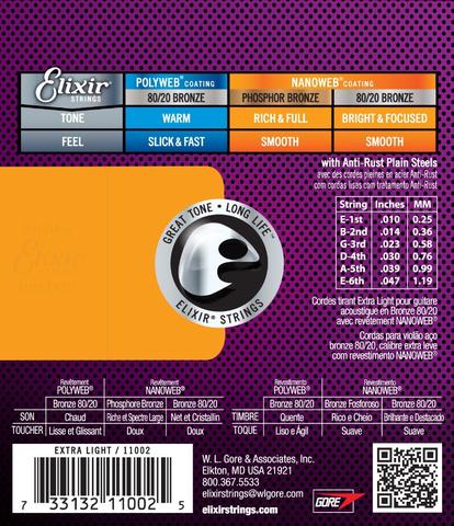 JUEGO DE CUERDAS ELIXIR P GUITARRA ACUSTICA BRONZE .010-.047 11002 N