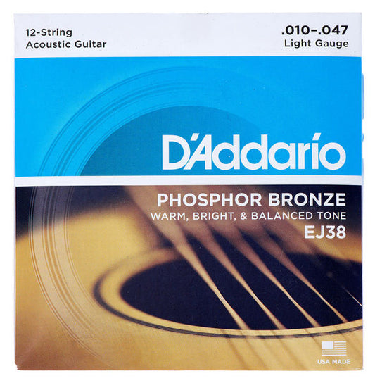 ENCORDADURA DADDARIO MOD. EJ-38 ACUSTICA 12 CUERDAS FOSFORO BRONZE .010-.047 N