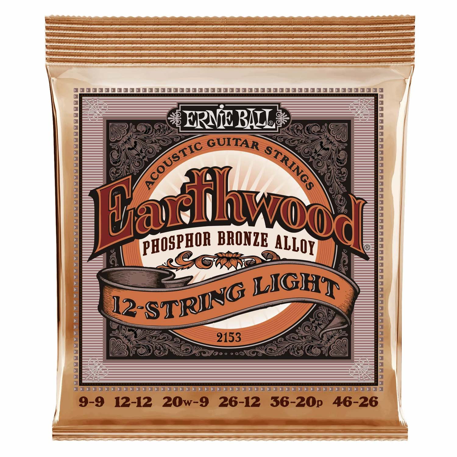 JUEGO DE CUERDAS PARA GUITARRA 12 CDAS, DOCEROLA ERNIE BALL EARTHWOOD PHOSPHOR BRONZE .9-.46 | 2153 N