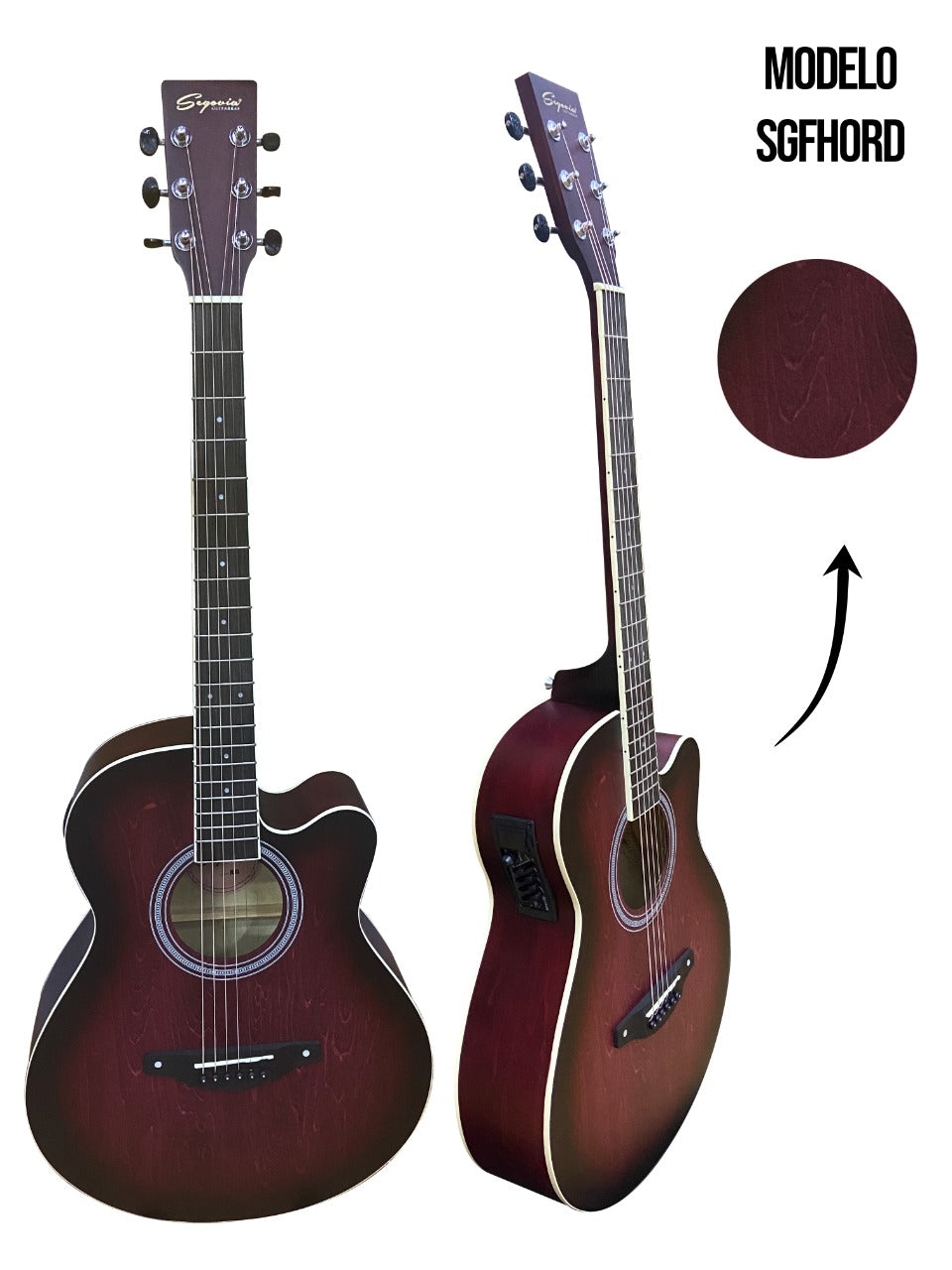 GUITARRA TEXANA FOLK E/ACUSTICA CON RESAQUE MATTE TRANSP ROJA | SGFH0RD N