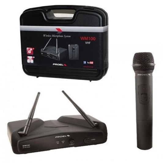 SISTEMA DE MICRÓFONO VHF INALAMBRICO PROEL CON ESTUCHE MOD: WM100M