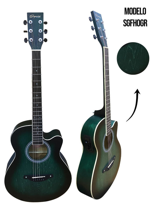 GUITARRA TEXANA FOLK E/ACUSTICA CON RESAQUE MATTE TRANSP VERDE N