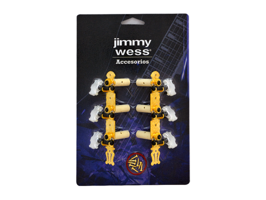 Maquinaria Jimmy Wess para Guitarra Clasica 3+3 Dorada (perno y Boton Plastico)(antes Skg360)