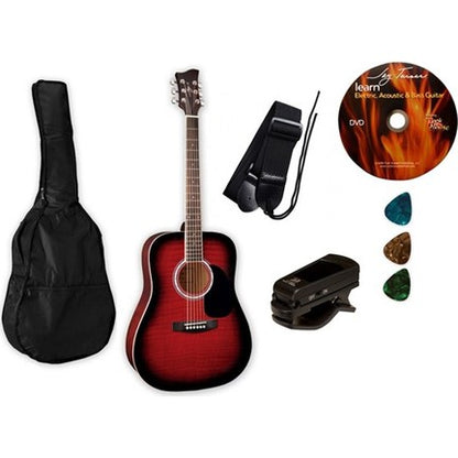 Paquete Guitarra Acustica Jay Turser Roja Funda-puas-afinador